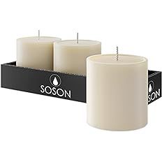 Simply Soson Set of 3 Ivory Pillar Candles 3" x 3" | Unscented Candles | Large Candle for Candle ... | Amazon (US)