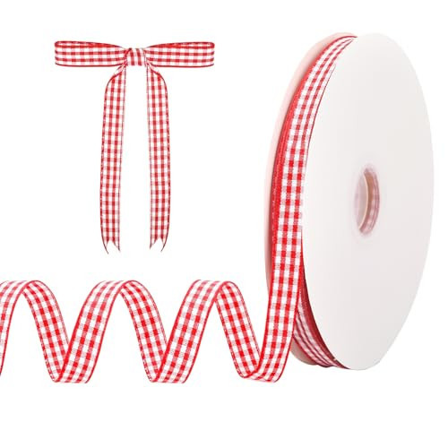 Dynoro Red and White Gingham Ribbon, 3/8IN x 50Yd - Elegant Thin Red Checkered Ribbon for Christmas Gift Wrapping, DIY Crafts and Hair Accessories, Polyester Woven Edge for a Classic Touch | Amazon (US)