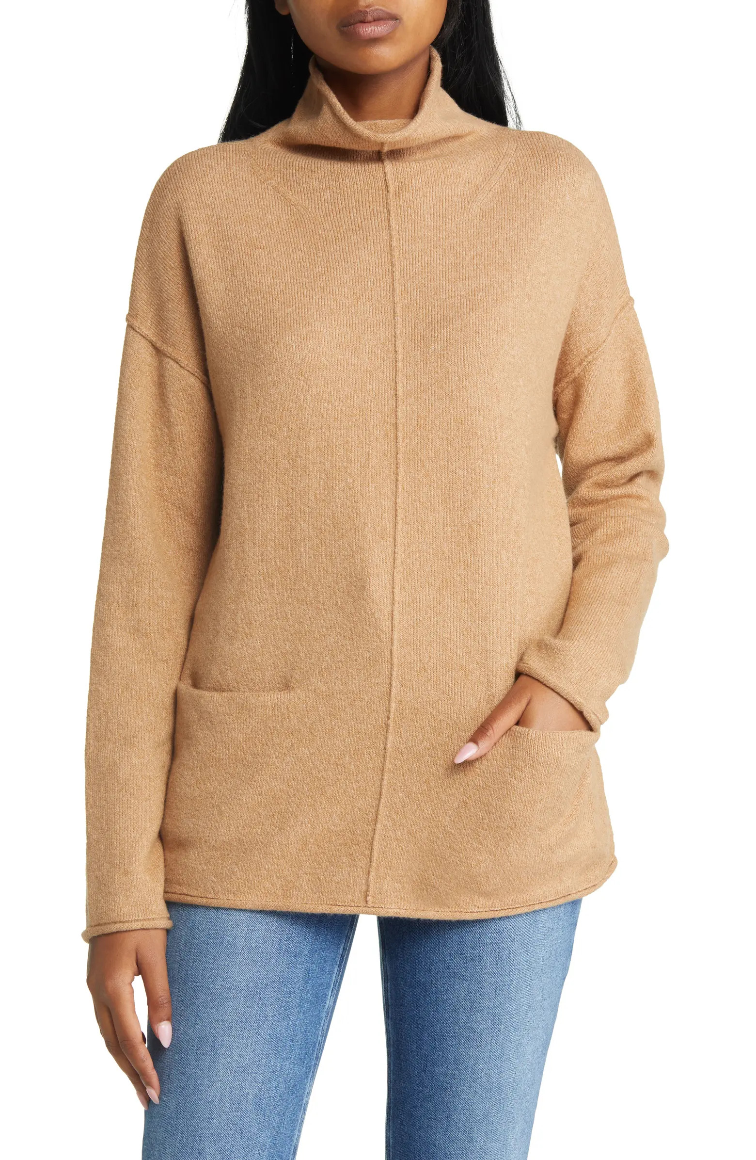 Caslon® Pocket Funnel Neck Cotton Blend Sweater | Nordstrom | Nordstrom