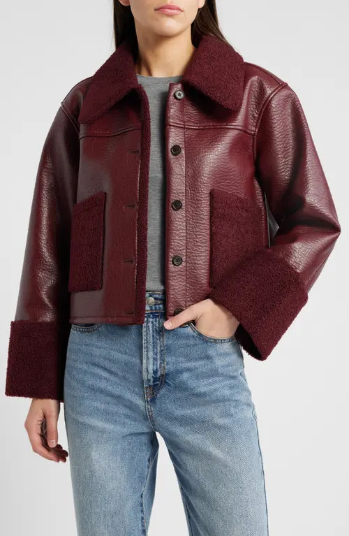 Rails Dria Faux Leather & Faux Shearling Jacket in Maroon Shearling at Nordstrom, Size Small | Nordstrom