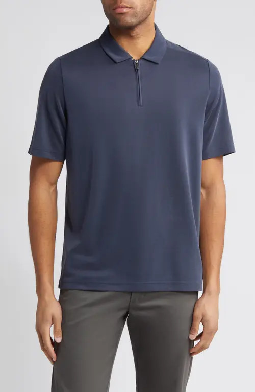Johnston & Murphy Bird's Eye Quarter Zip Polo in Navy at Nordstrom, Size X-Large | Nordstrom
