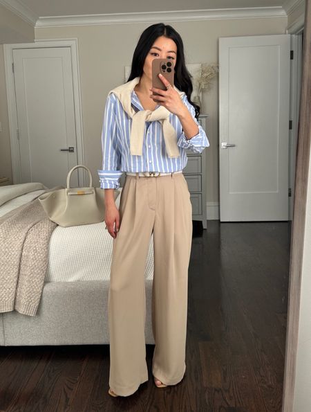 • Gap high rise pleated trousers in tan 00 petite - these fit a little big on me, which is typical for Gap sizing 00P measures 13" across the waist with stretch elastic back waistband, 11" rise, 27.5" inseam. loose fit through the hips and leg. I am 5 feet tall and wear these with a 2/2.5” heel. 

• Gap striped organic cotton shirt xxs petite true to size

• Demellier bag in cream 

• Edited Pieces belt xxs

#petite spring workwear 

@gap #ad #howdoyouweargap

#LTKworkwear #LTKSeasonal