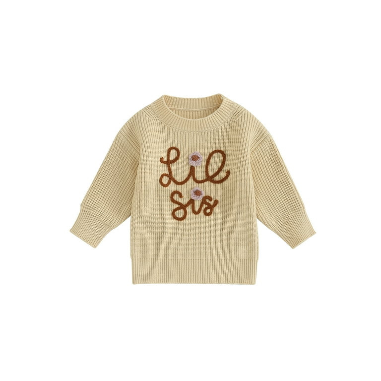 Little Big Sister Matching Outfits Toddler Baby Girl Sweater Letter Embroidery Long Sleeve Crew N... | Walmart (US)