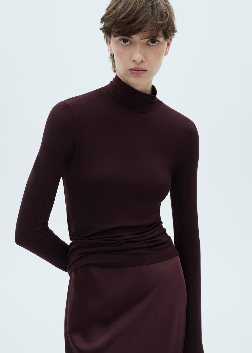 Long-sleeved t-shirt with perkins neck - Women | MANGO USA | Mango (US/MX/AU)