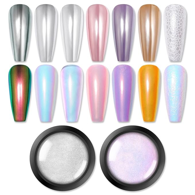 BORN PRETTY Chrome Powder Metallic Mirror Auroras Mermaid Pearl Pigment Powder Manicure Nail Art ... | Amazon (US)