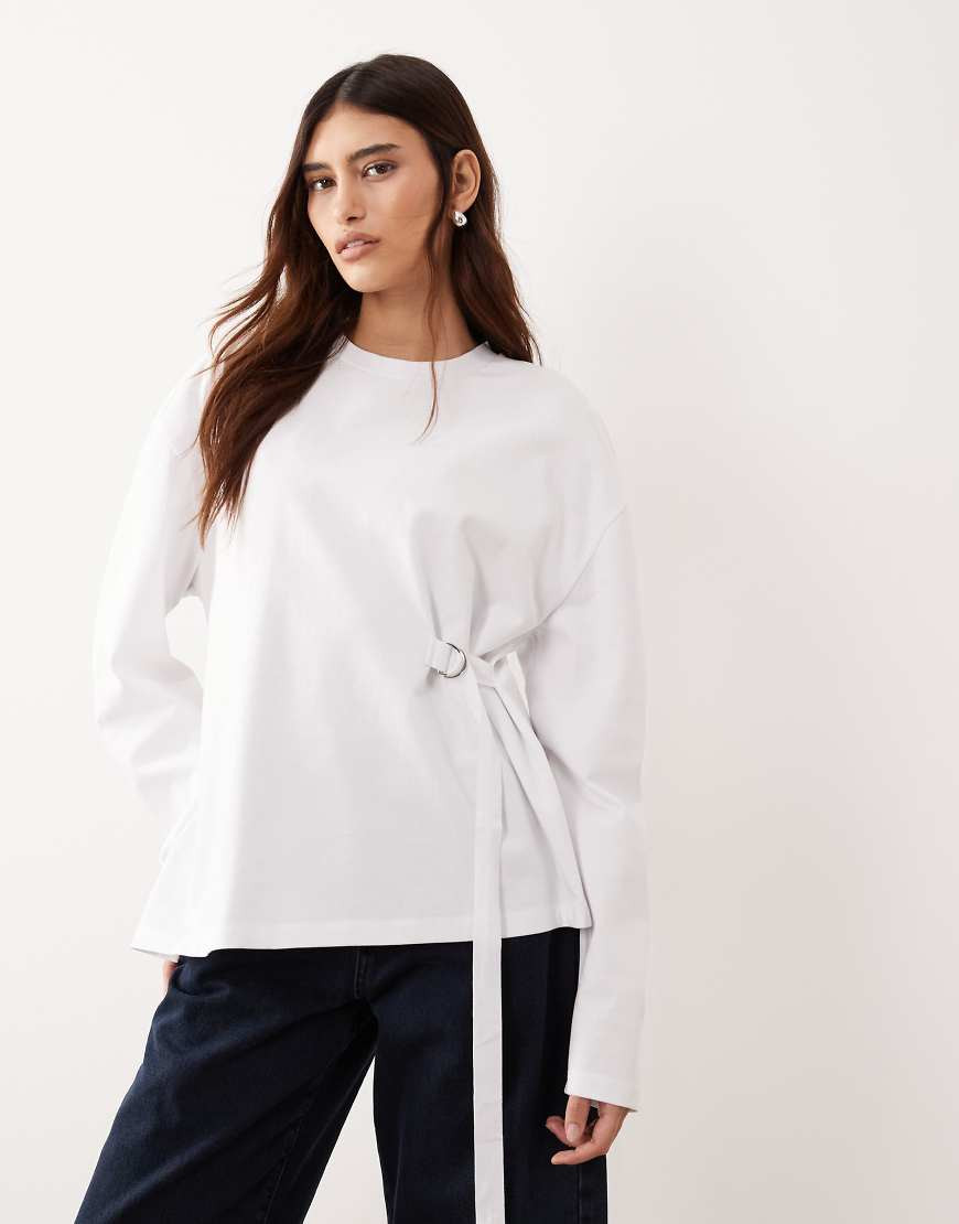 ARRANGE side buckle long sleeve tee in white | ASOS (Global)