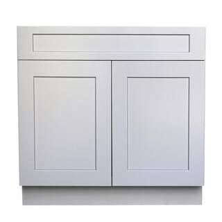 Ready to Assemble Shaker 30 in. W x 21 in. D x 34.5 in. H Vanity Cabinet with 2 Doors in Satin Gr... | The Home Depot