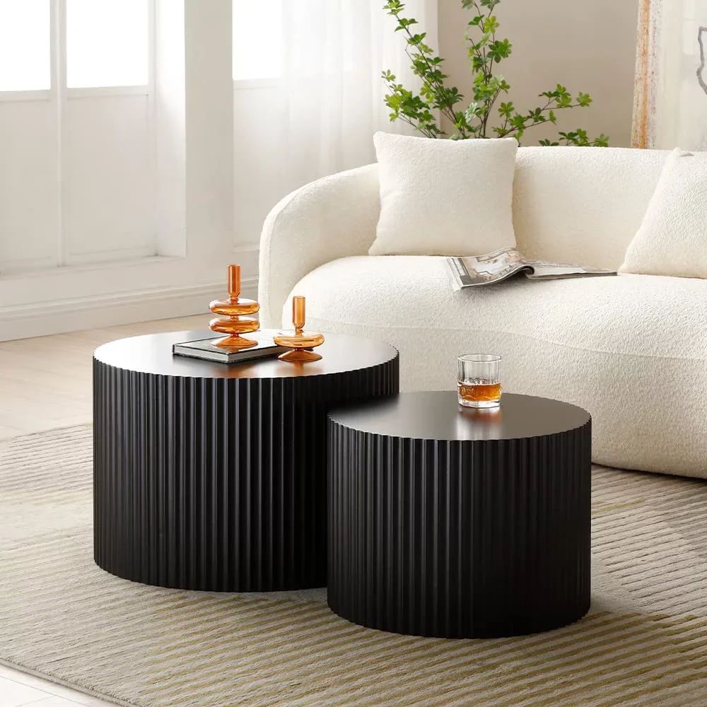 Kevinplus Nesting Coffee Table Set of 2, Matte Black Round Wooden Coffee Tables, Modern Luxury Si... | Walmart (US)