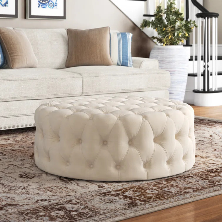 Huskins 41.73'' Wide Velvet Tufted Round Cocktail Ottoman | Wayfair North America