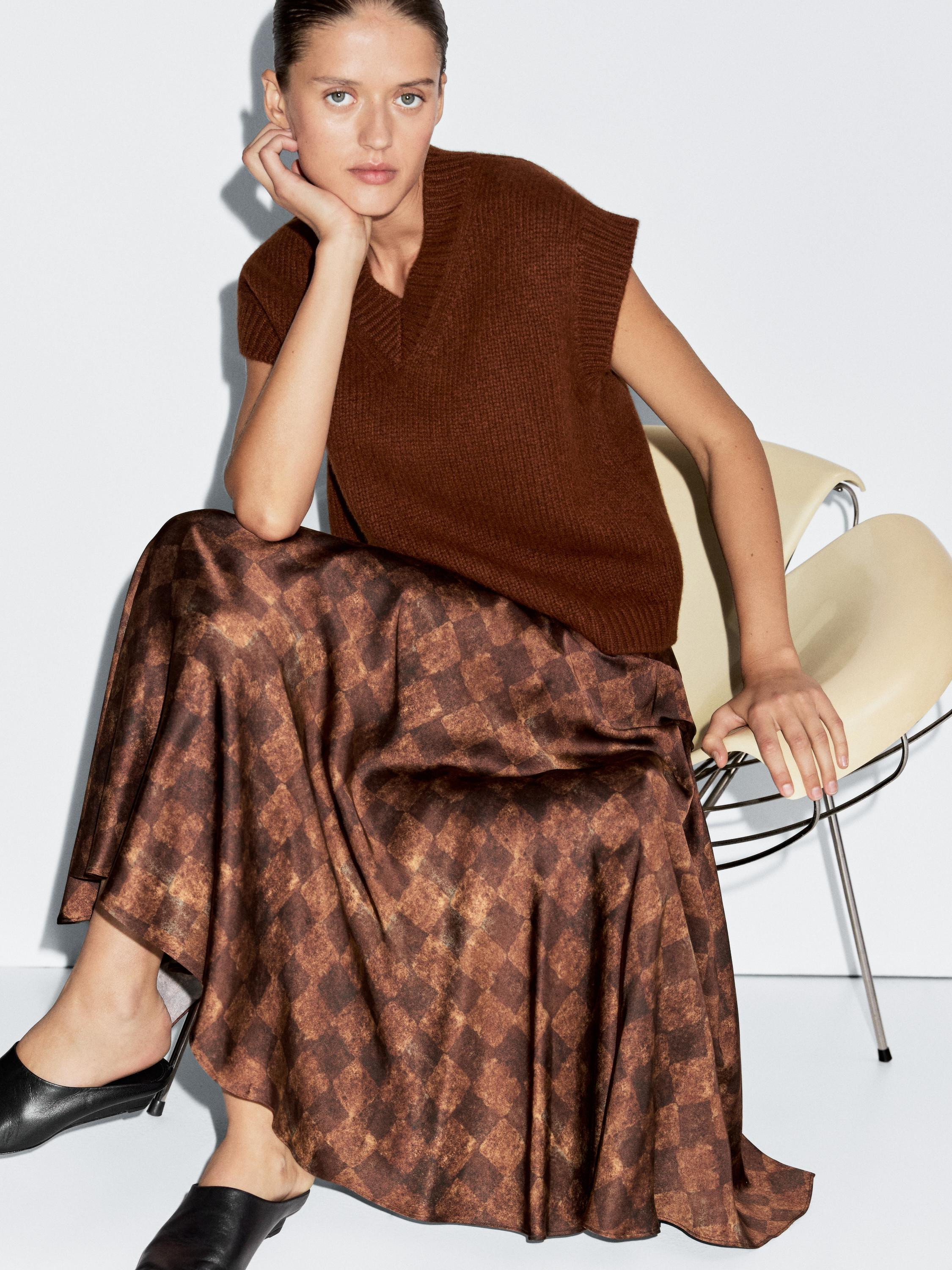Chequered print midi skirt | Massimo Dutti US