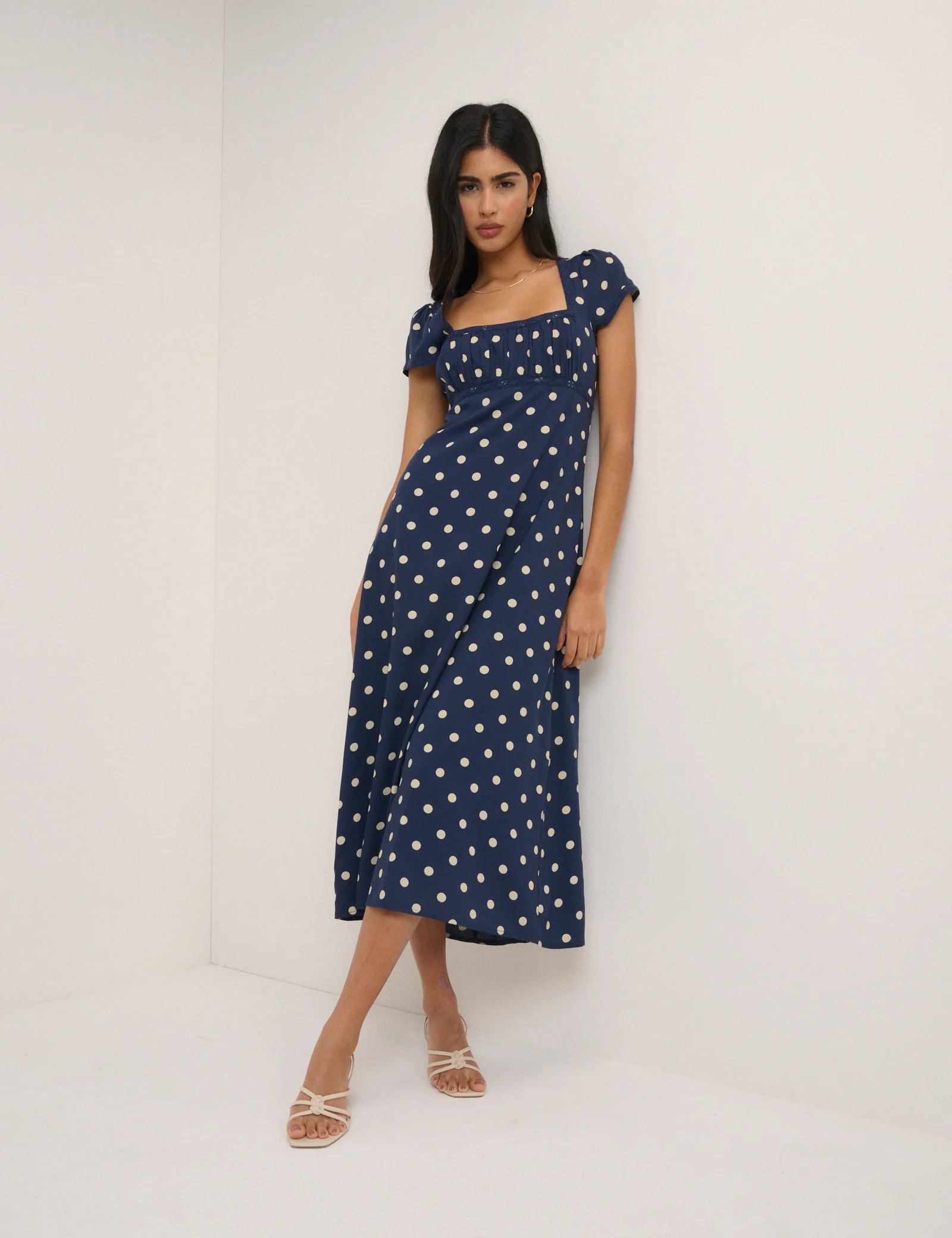 Navy Polka Dot Charlotte Midi Dress | Nobody's Child