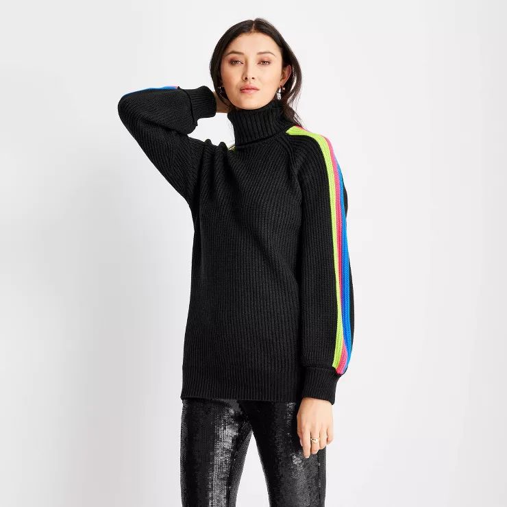 Women's Striped Oversized Turtleneck Pullover Sweater - Future Collective™ with Kahlana Barfiel... | Target