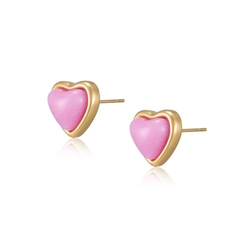 Pink Heart Earrings for Women 10mm 14K Gold Plated Handmade Hypoallergenic Gold Heart Crystal Earrings Heart Stud Earrings Pink Stud Earrings for Women | Amazon (US)