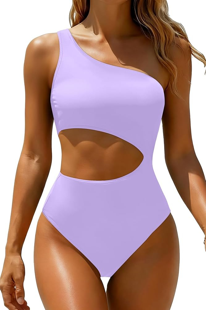 Women's One Piece Swimsuit- One Shoulder Bathing Suit Cutout Tummy Control Swimwear | Amazon (US)