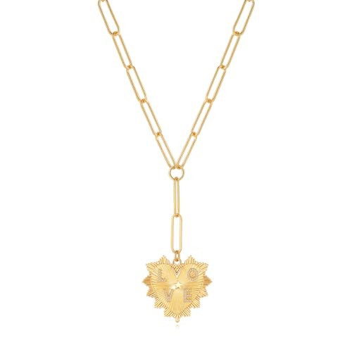 J JEAN QCEE Heart Necklace for Women 18K Gold Plated Charm Heart Pendant Necklace Chunky Choker Chain Necklace Trendy Hip Hop Charm Neutral Necklace Aesthetic Jewelry Paperclip Chain | Amazon (US)