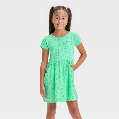 Girls' Short Sleeve St. Patrick's Day Shamrock Dress - Cat & Jack™ Lime Green S | Target