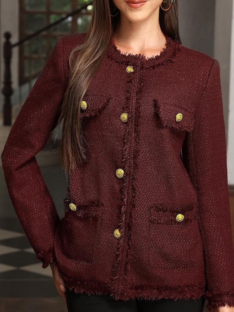 M.Infisavo Women\u2019s Tweed Jackets with Pockets, Collarless Long Blazer | Amazon (US)