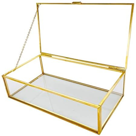 Hipiwe Vintage Glass Keepsake Box, Rectangle Jewelry Display Organizer Box Vanity Lidded Box Home De | Amazon (US)