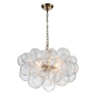 HUOKU Neuvy 24 in. W 3-Light Brass Bubble, Crystal Cluster, Globe Chandelier with Swirled Glass S... | The Home Depot