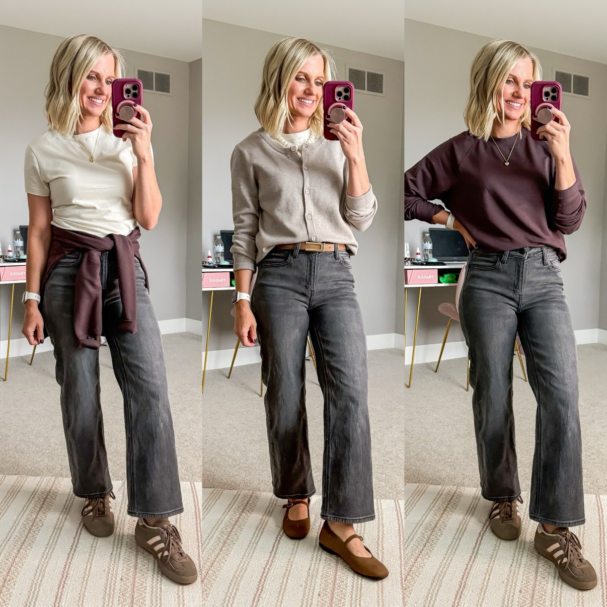 Fall Capsule 2026 🍂 Three ways I'm styling my gray wide-leg jeans! This is look 2 of 4 with this piece — my 20-piece capsule mixes and matches into 120 outfits. Which one is your favorite?! Shop the pieces on my LTK! 🤎 

 #fallcapsulewardrobe #capsulewardrobe #falloutfits #fallfashion #petitestyle #affordablefashion #ltkstyle #ltkfall

#LTKPetite