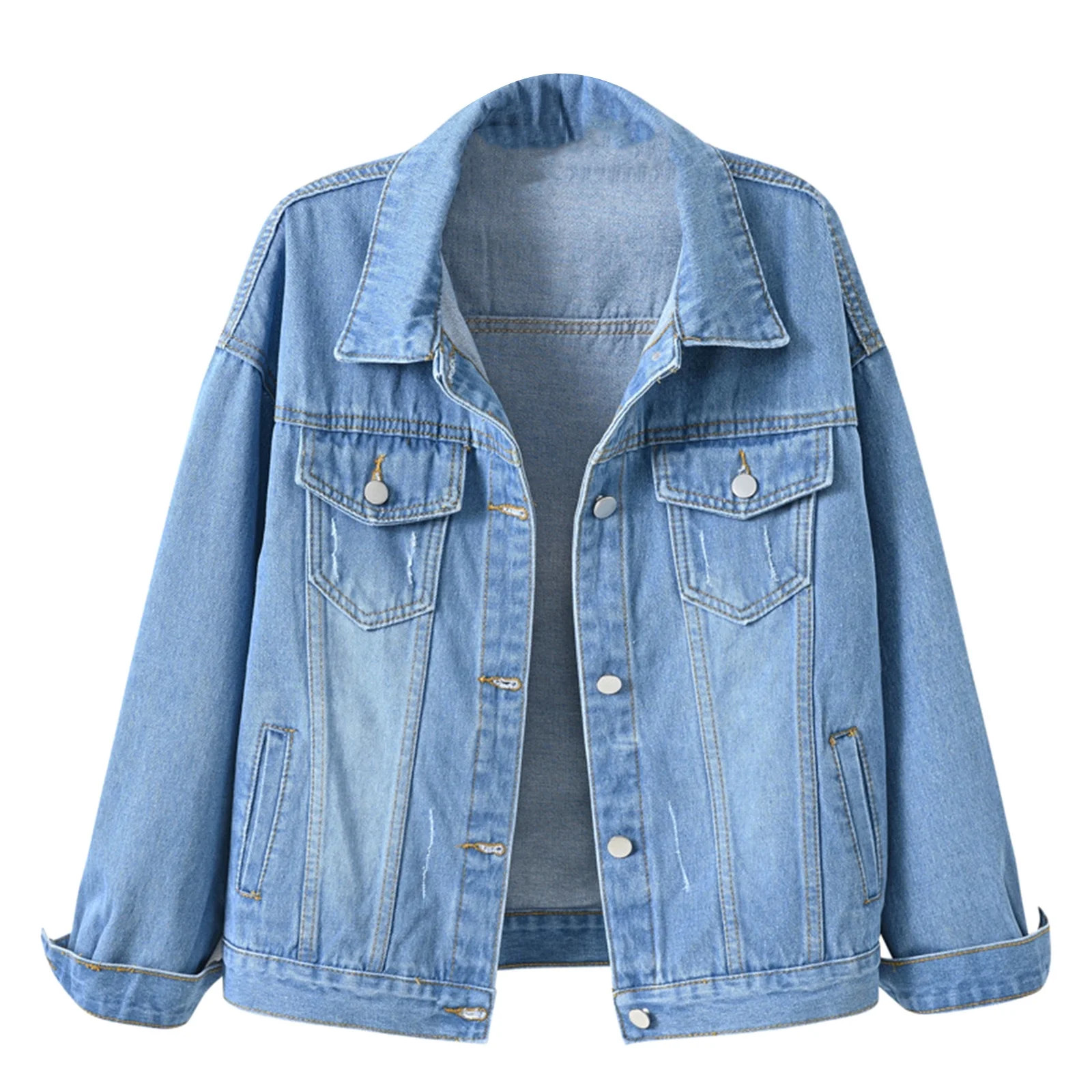 IROINNID Denim Jacket for Women Long Sleeve Turndown Lapel Light Wash Jean Jacket Solid Color Lig... | Walmart (US)