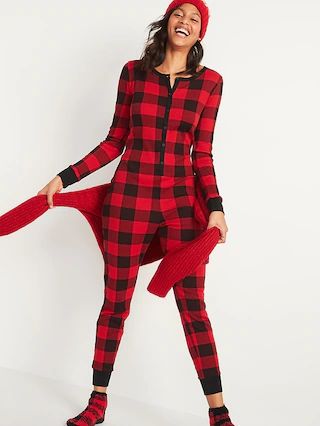 Patterned Waffle-Knit One-Piece Pajamas for Women | Old Navy (US)