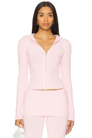 Frankies Bikinis Heritage Cloud Knit Hoodie in Cozy Pink from Revolve.com | Revolve Clothing (Global)