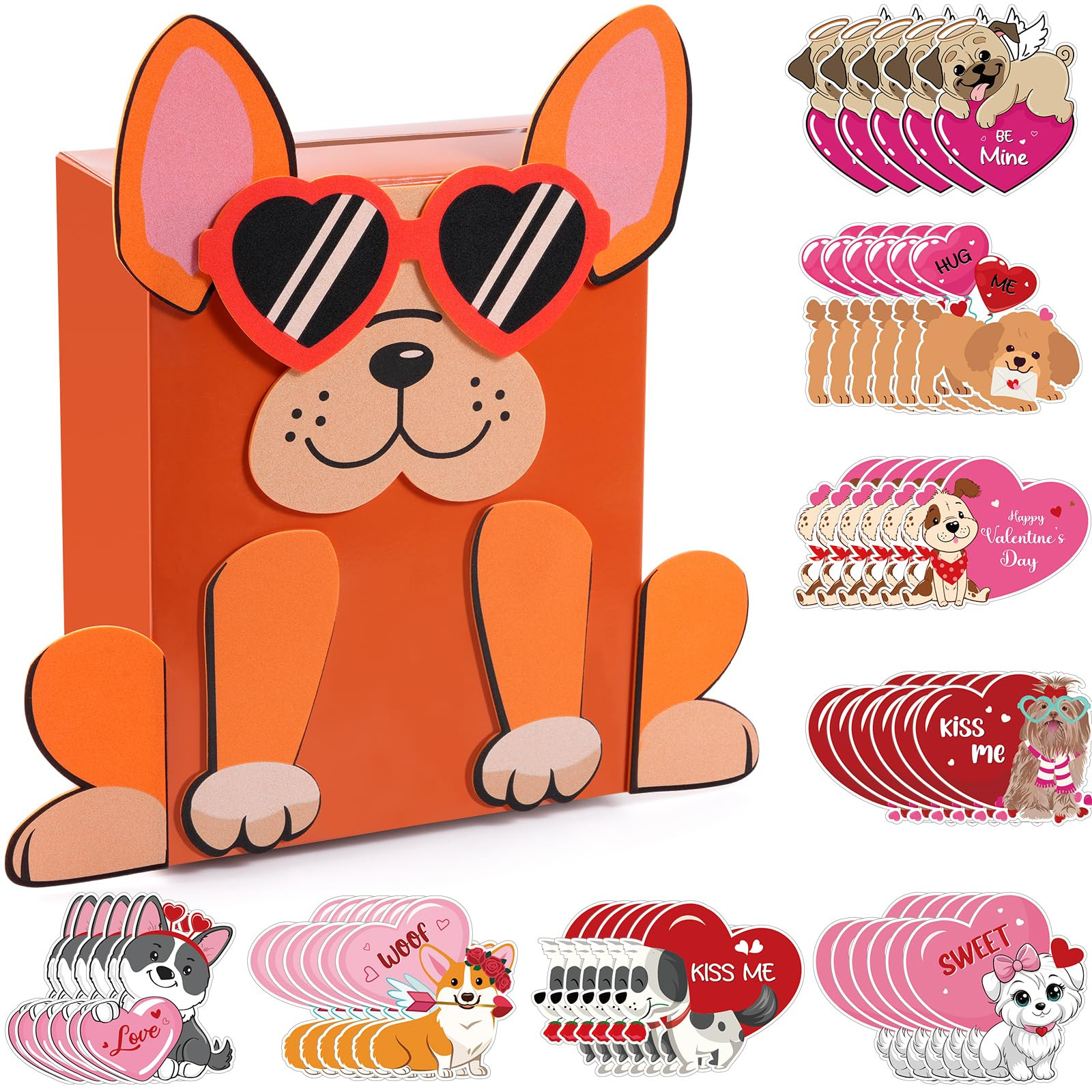 Jectivs 58Pcs Valentines Day Mailbox Craft Kits for Students,3D DIY Puppy Box with Valentine’s ... | Amazon (US)