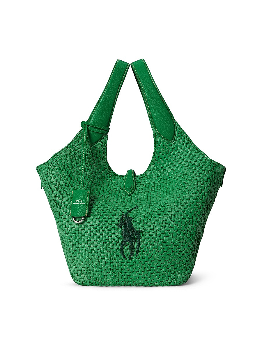 Women's Medium Logo-Embroidered Raffia Tote Bag - Parrot | Saks Fifth Avenue