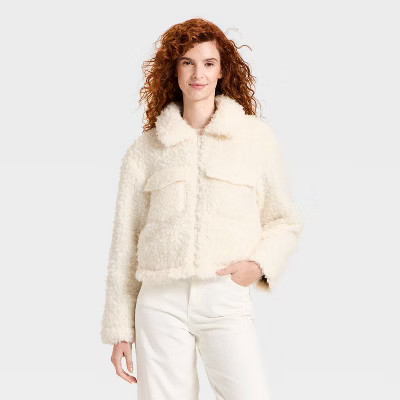Women's Faux Shearling Jacket - Universal Thread™ Cream | Target