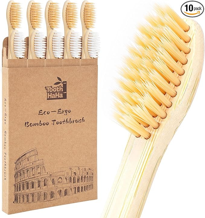 Bamboo Toothbrushes for Adults, BPA-Free Soft Tapered Bristles, Eco-Friendly Natural Organic Wood... | Amazon (US)