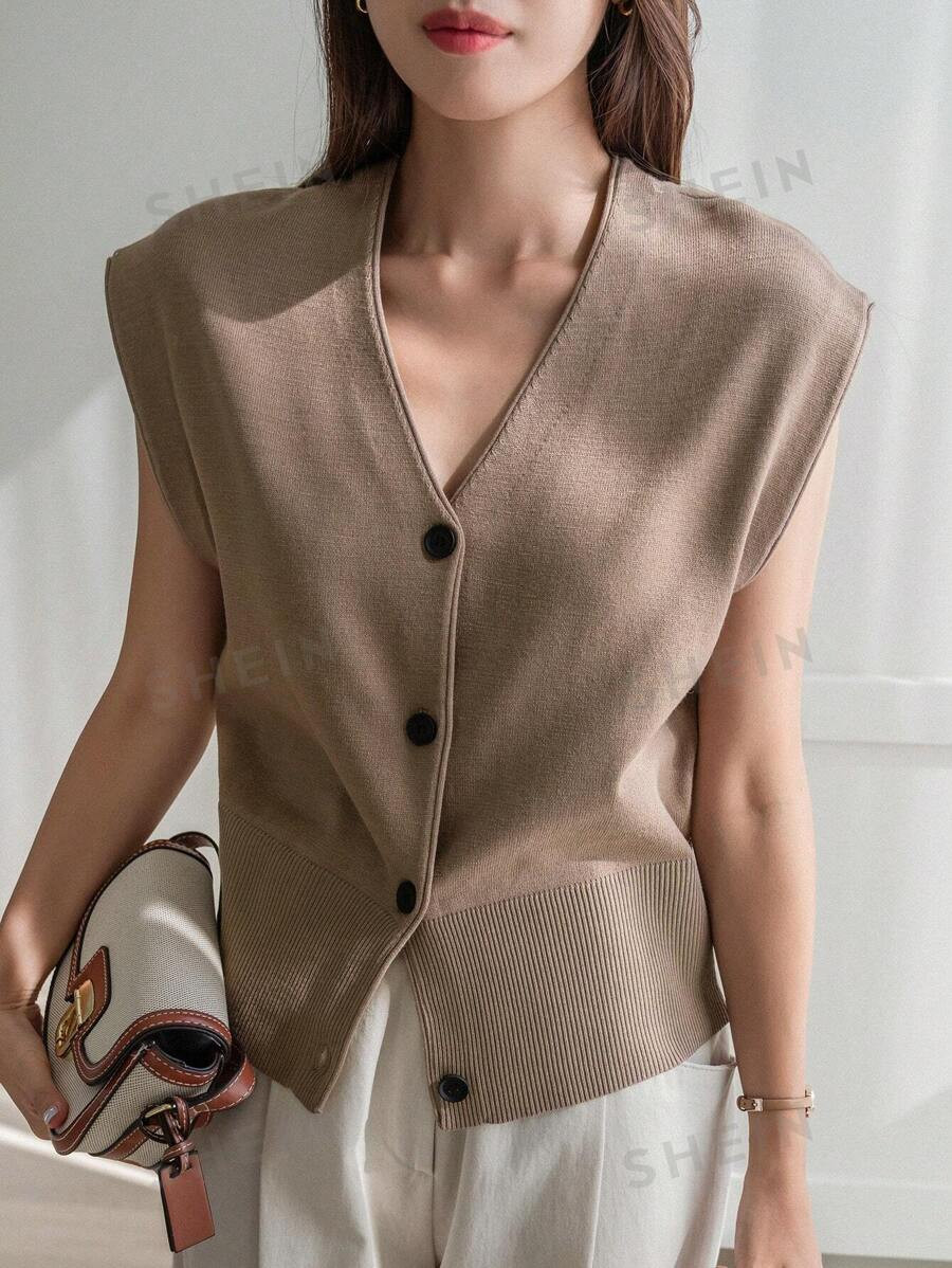 DAZY Solid Button Front Sweater Vest | SHEIN