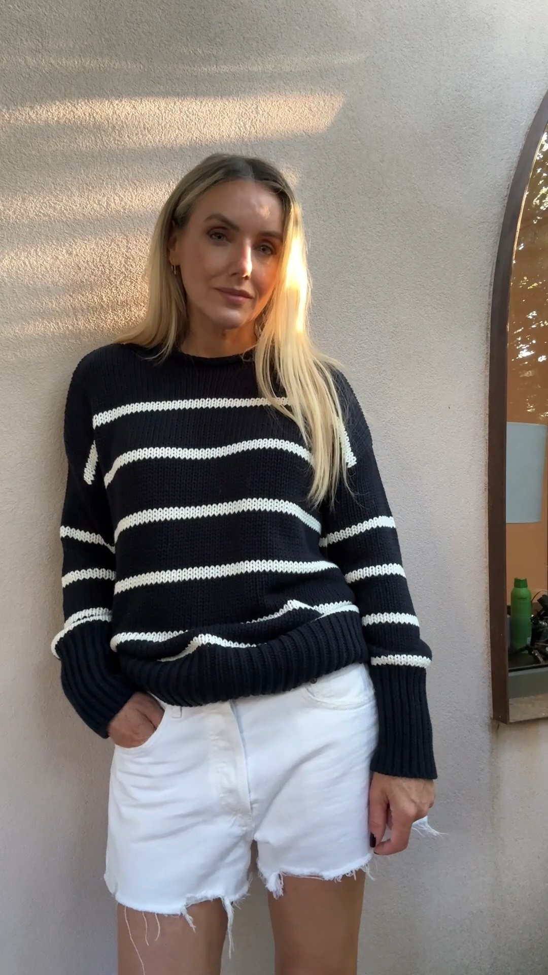Cotton sweater, holiday wardrobe, vacation, denim shorts, Breton, stripe sweater, stripy jumper, white shorts, over 40, petite, casual summer wardrobe  

#LTKpetite #LTKsummer #LTKuk