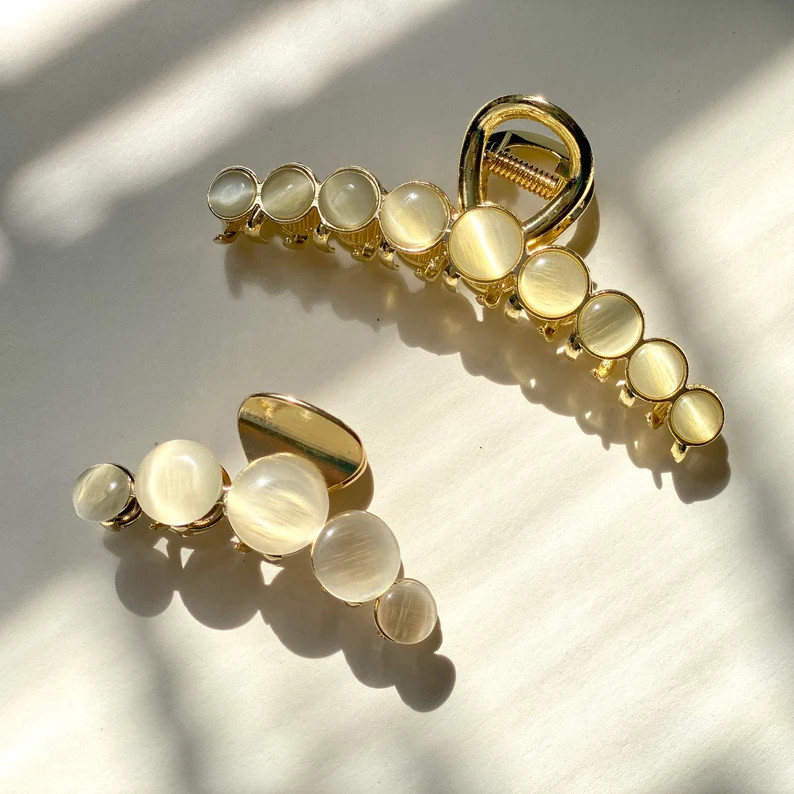 Gold With Opal Hair Claws Clips, Extra Large Hair Clips, Medium Hair Claws, Elegant Hair Clips fo... | Etsy (US)