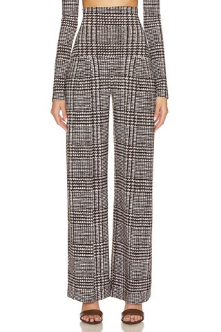 Norma Kamali High Waist Pleat Pant in Chocolate Glenn Plaid Tweed from Revolve.com | Revolve Clothing (Global)
