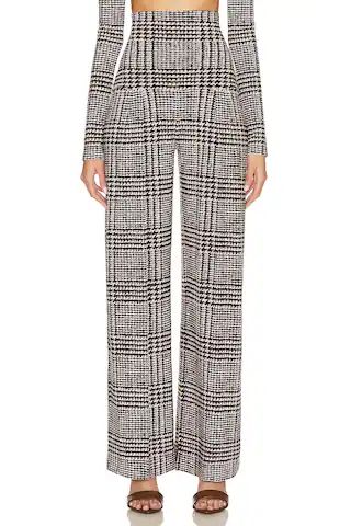 Norma Kamali High Waist Pleat Pant in Chocolate Glenn Plaid Tweed from Revolve.com | Revolve Clothing (Global)