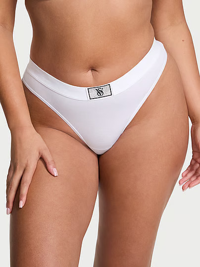 Cotton Logo Shine Patch Thong Panty, White/ivory, S - Women's Panties - Victoria's Secret | Victoria's Secret (US / CA )
