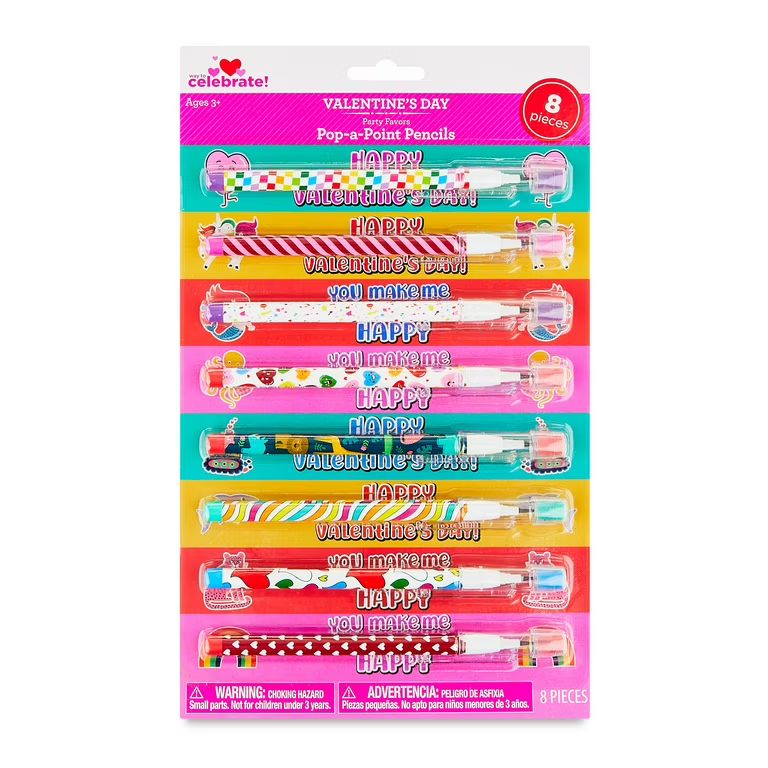 Valentine's Day Pop-a-Point Pencils Party Favors, Ages 3+, 8 Count, by Way To Celebrate | Walmart (US)