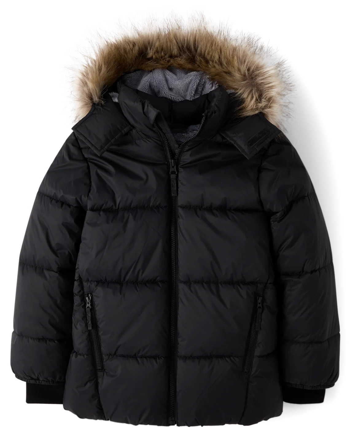 Kids Quilted Faux Fur Lined Parka Jacket - black | The Children's Place