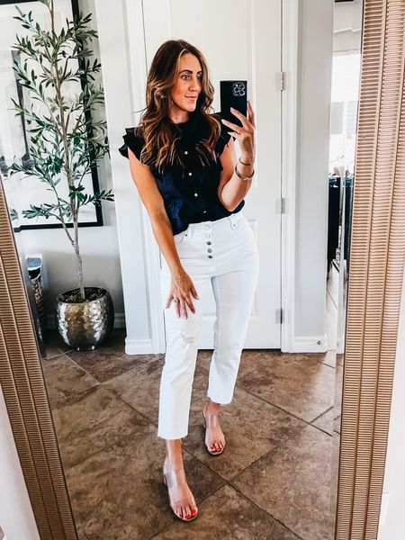 Tiered ruffle sleeve blouse - wearing size extra small! Black is currently sold out, but I’ll linked to the white below!

Straight leg ankle jeans with button fly- wearing size 6

Summer style, summer outfit idea, dressy, casual, Walmart, fashion, Walmart Haul 

#LTKsalealert #LTKstyletip #LTKfindsunder50