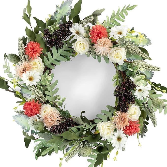 Spring Wreaths for Front Door - Large Daisy Dahlia Flowers Wreath - 22" Door Wreath for Front Doo... | Amazon (US)