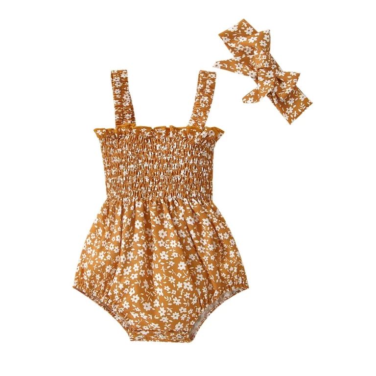 Bagilaanoe Infant Baby Girl Summer Clothes Set 3 6 12 18 Months Sleeveless Flower Print Romper + ... | Walmart (US)