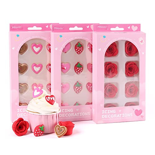 Edible Valentine Icing Decoration, Red Rose Icing Decoration, Royal Icing Heart Sprinkle, Strawberries Sugars Sprinkles for Cupcake Topper, Cake, Ice Cream, Macaron, Cookies and Chocolate. | Amazon (US)