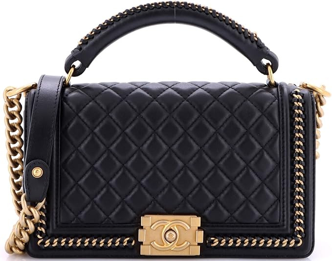 Amazon.com: Chanel, Pre-Loved Chain Handle Boy Flap Bag Quilted Calfskin Old Medium, Black : Amaz... | Amazon (US)