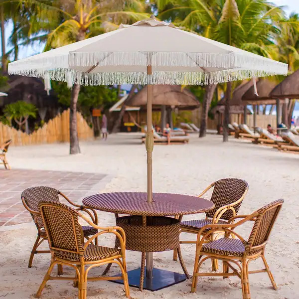 Ainfox 7FT Fringe Outdoor Patio Umbrella with Tilt Tassel Umbrella | Bed Bath & Beyond