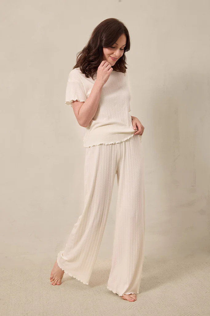 Cream Pointelle Short-Sleeve Women’s Sleep Set | Solly Baby