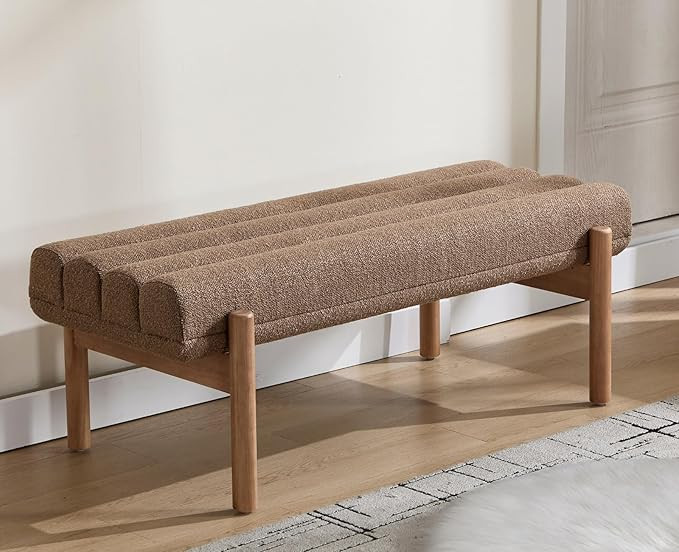EALSON 47 Inch Entryway Bench Fabric Upholstered End of Bed Bench Modern Bedroom Bench with Cylin... | Amazon (US)