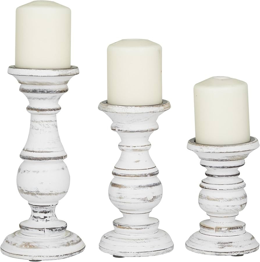 Deco 79 Mango Wood Decorative Candle Holder Turned Style Pillar Candle Stand, Set of 3 Candlestic... | Amazon (US)