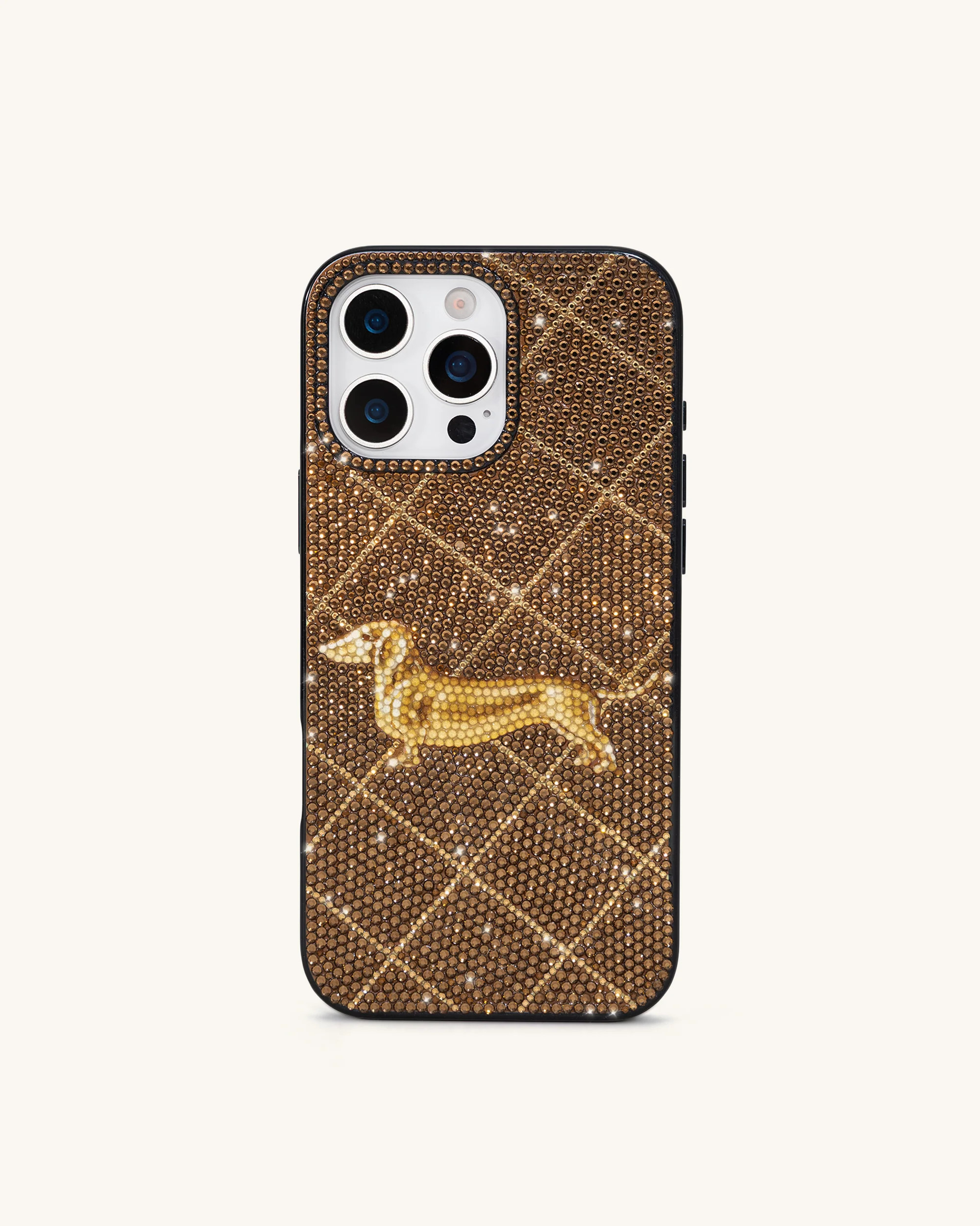 Dachshund Motif Artificial Crystal Phone Case - Brown | JW PEI US
