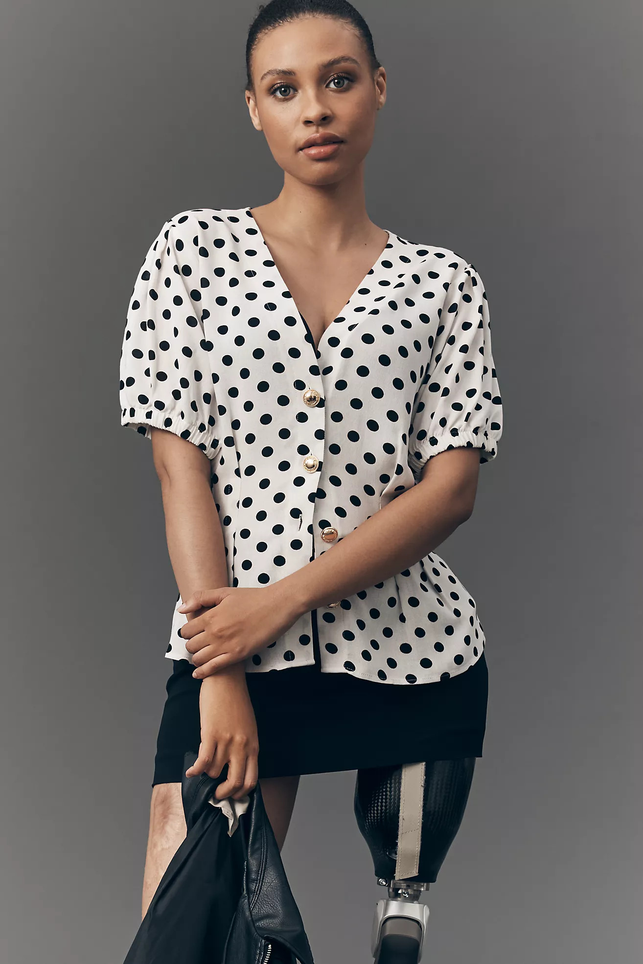 Maeve Short-Sleeve Polka Dot Blouse | Anthropologie (US)